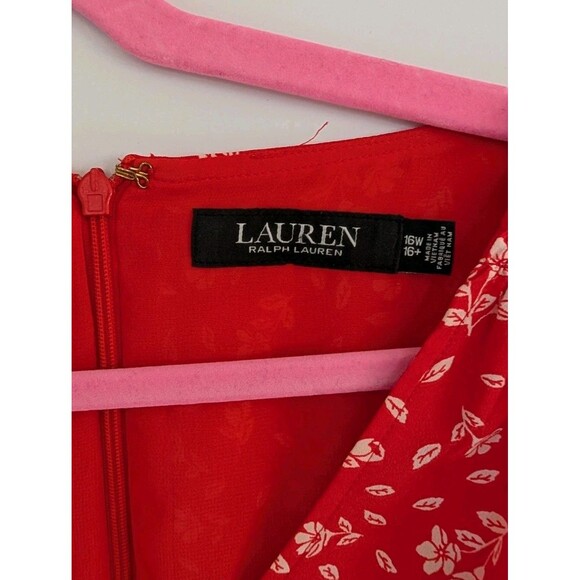 Lauren Ralph Lauren Red Floral Midi Dress Button Front Size 16W - Picture 4 of 11